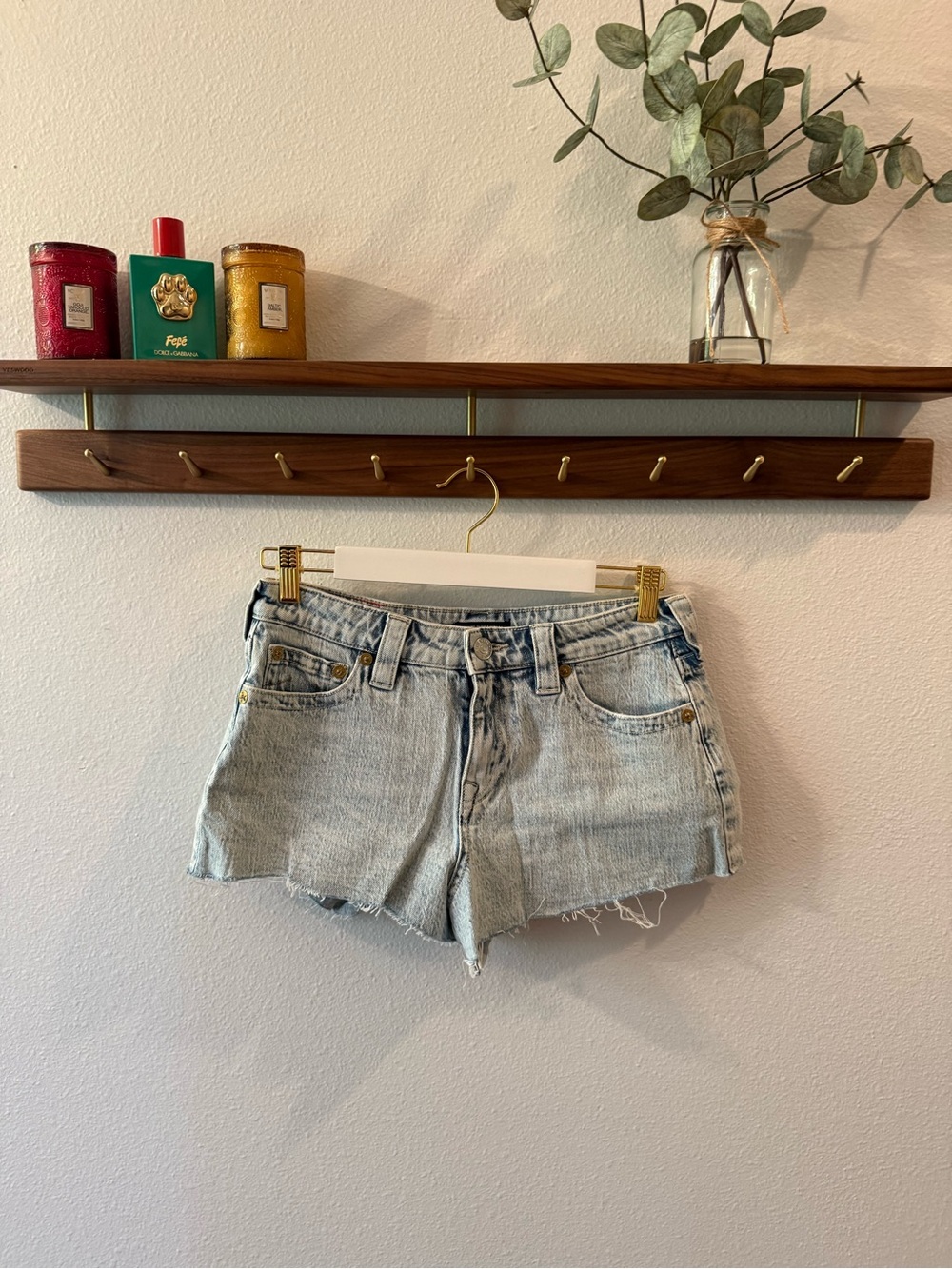True Religion Light Blue Distressed Denim Cutoff Shorts